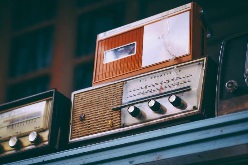 Old radios on a shelf